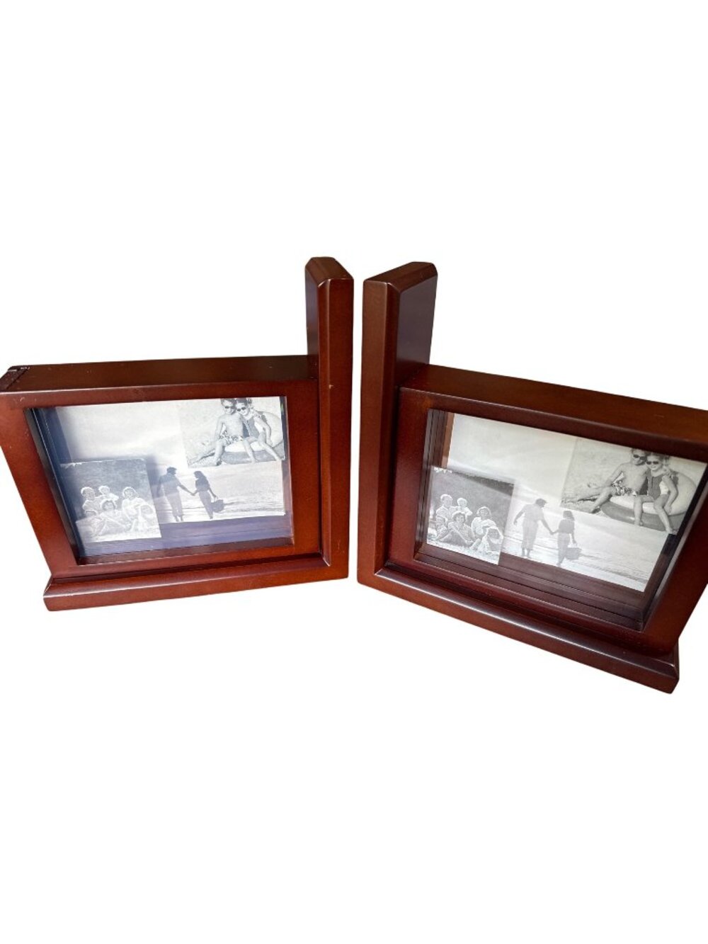 J Marks Set Of 2 Mahogany Wood 3D Picture Frame Bookends For 4x6 Photos
